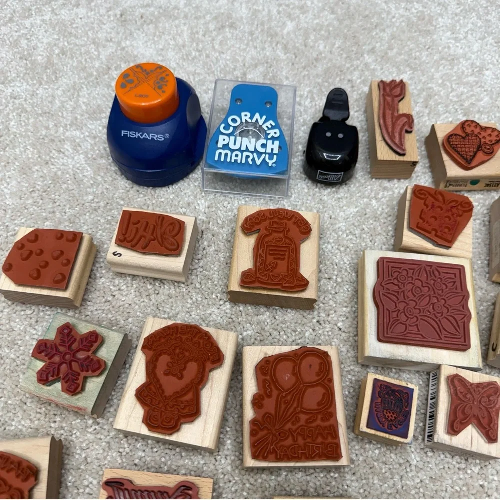 wood mounted rubber stamp‎ lot random various collection